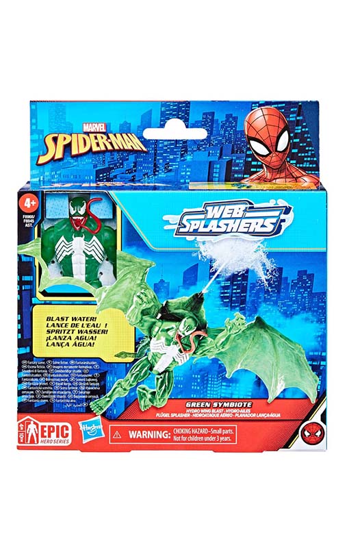 Spider-Man Epic Hero Series Web Splashers Action Figure Green Symbiote Hydro Wing Blast 10 cm